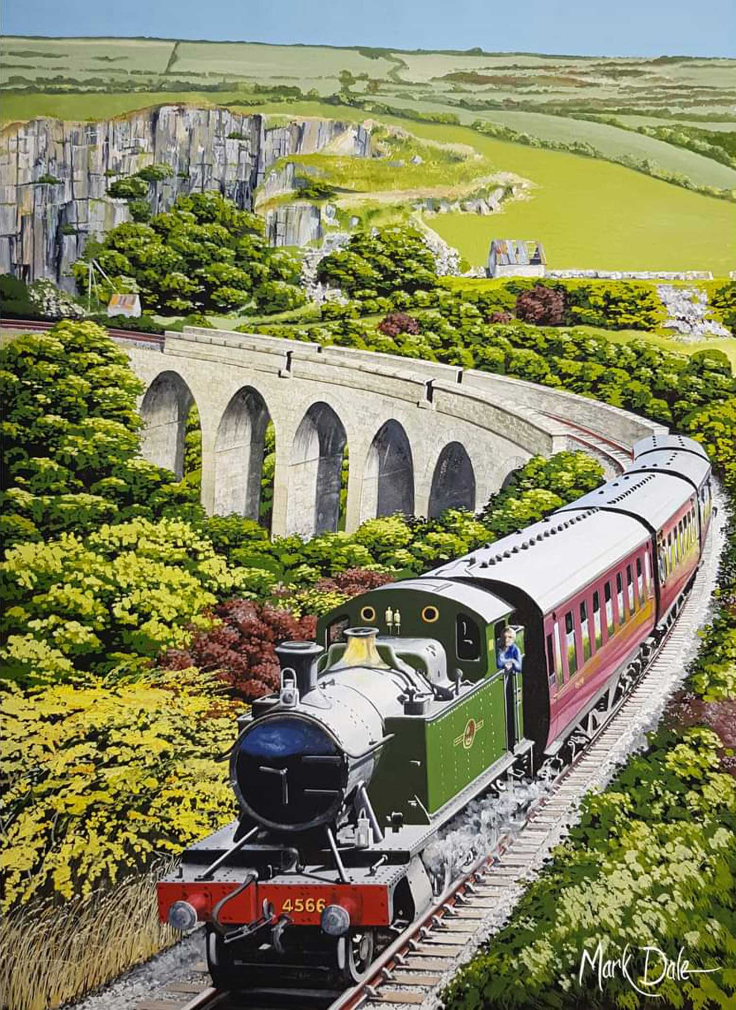 Painting of Lowertown Viaduct with steam-hauled train